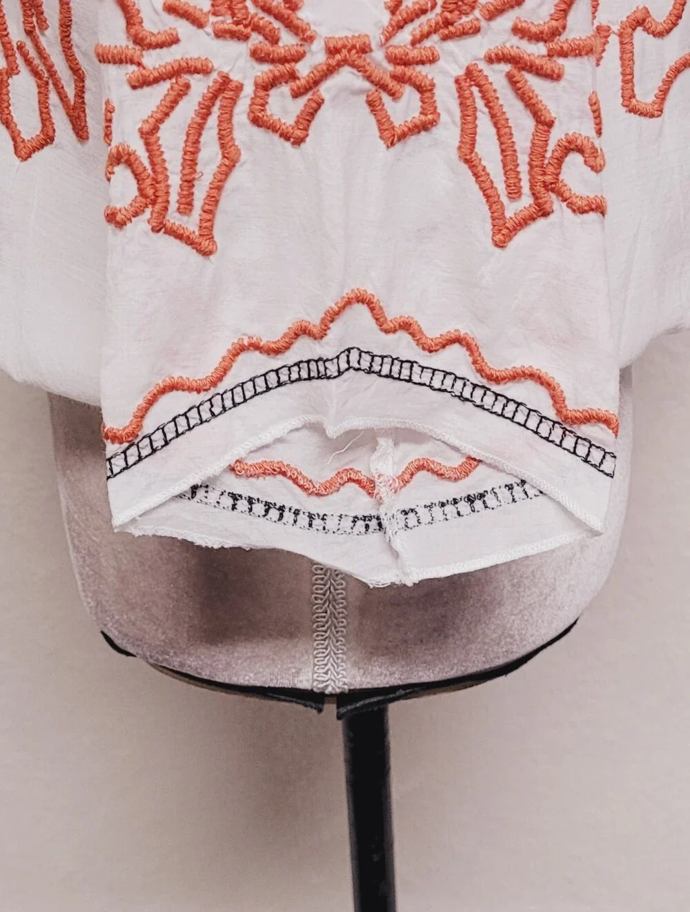 Free People White Burnt Orange Floral Flared Quarter Sleeve Blousen Top XS